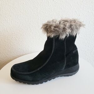 #Sporto Women Black Real Suede Upper Faux Fur Trim Ankle Zip Boots